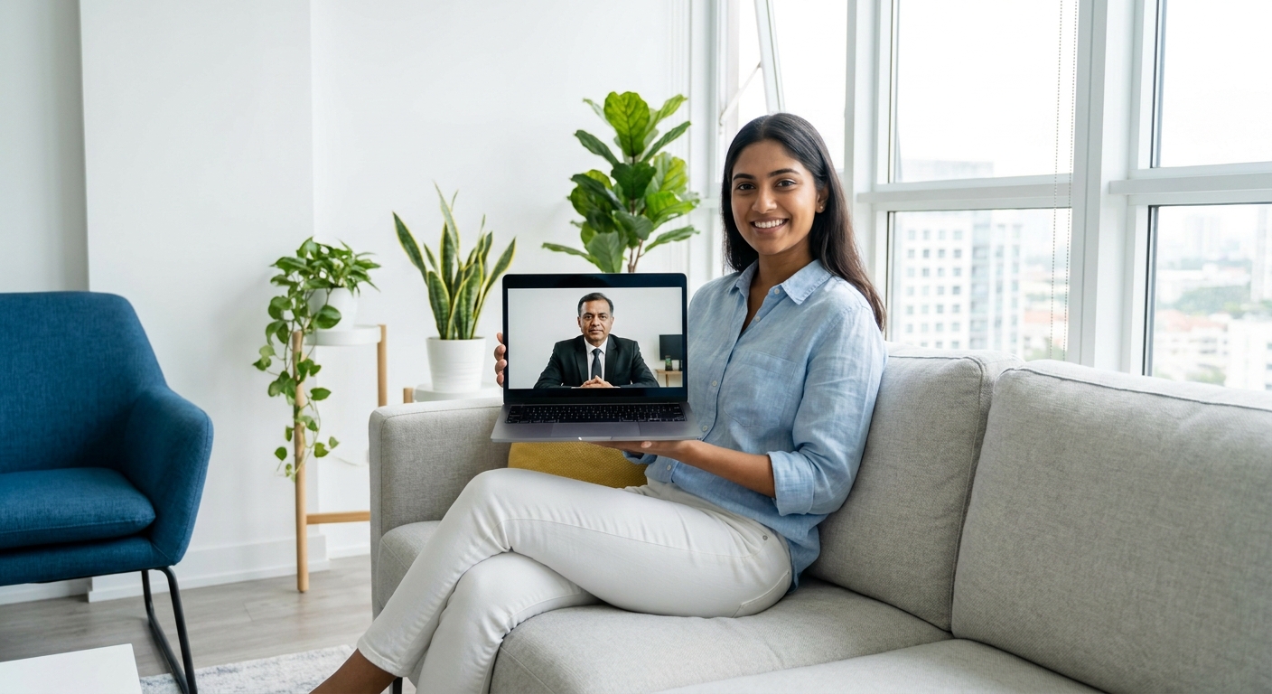 Young Indian professional using a smartphone for online legal agreement consultation