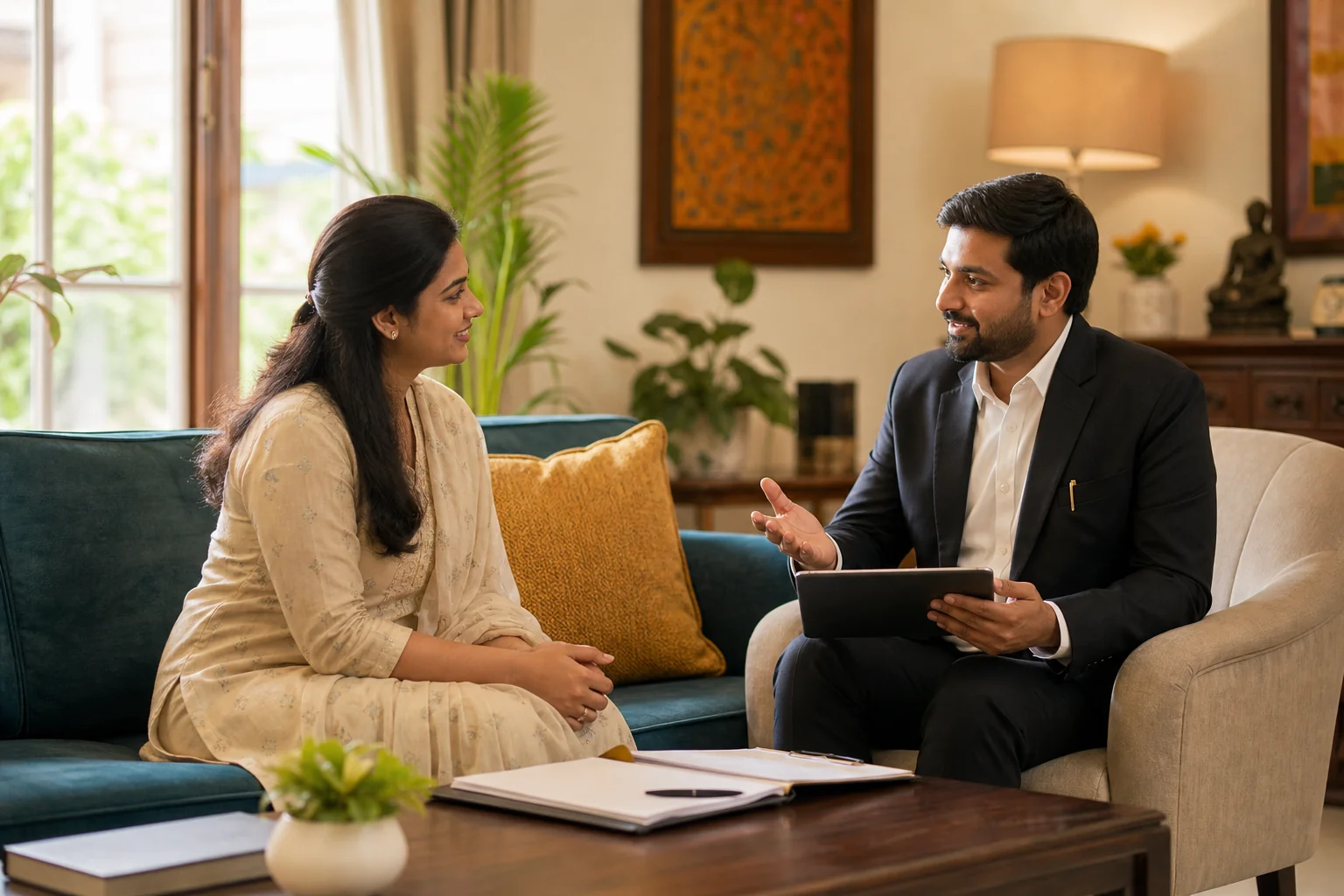 Lawyer visiting a client at home in India for an in-person legal consultation, the hybrid Lawyer at Home model