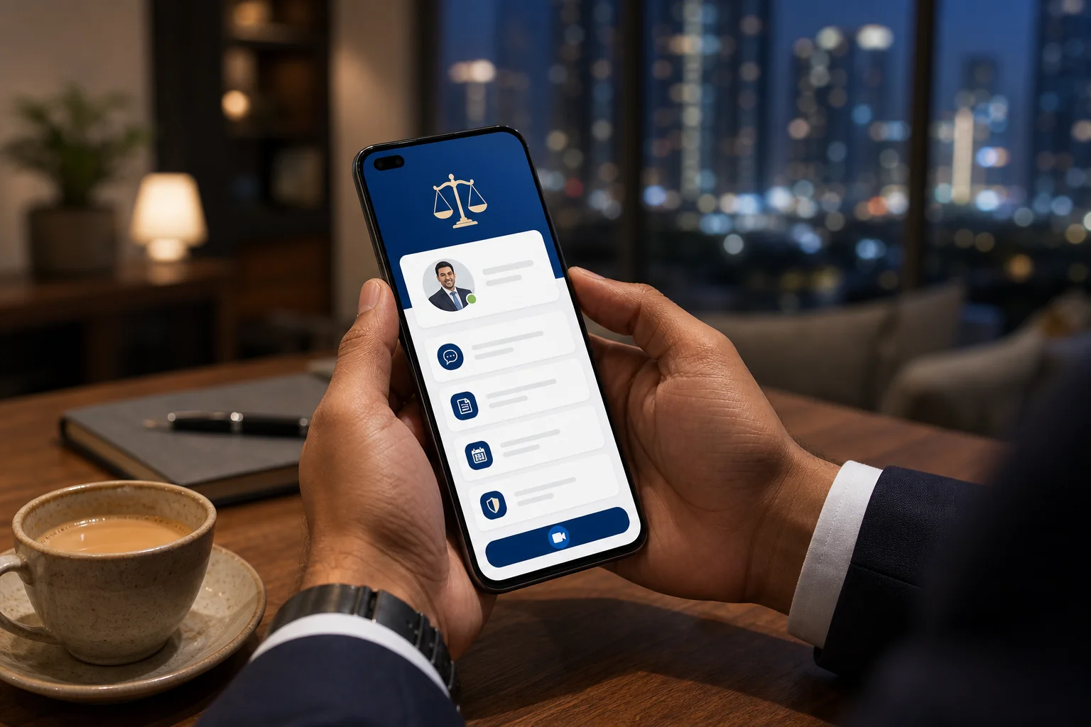 Person searching for legal help in Noida on a smartphone, representing convenient online legal consultation