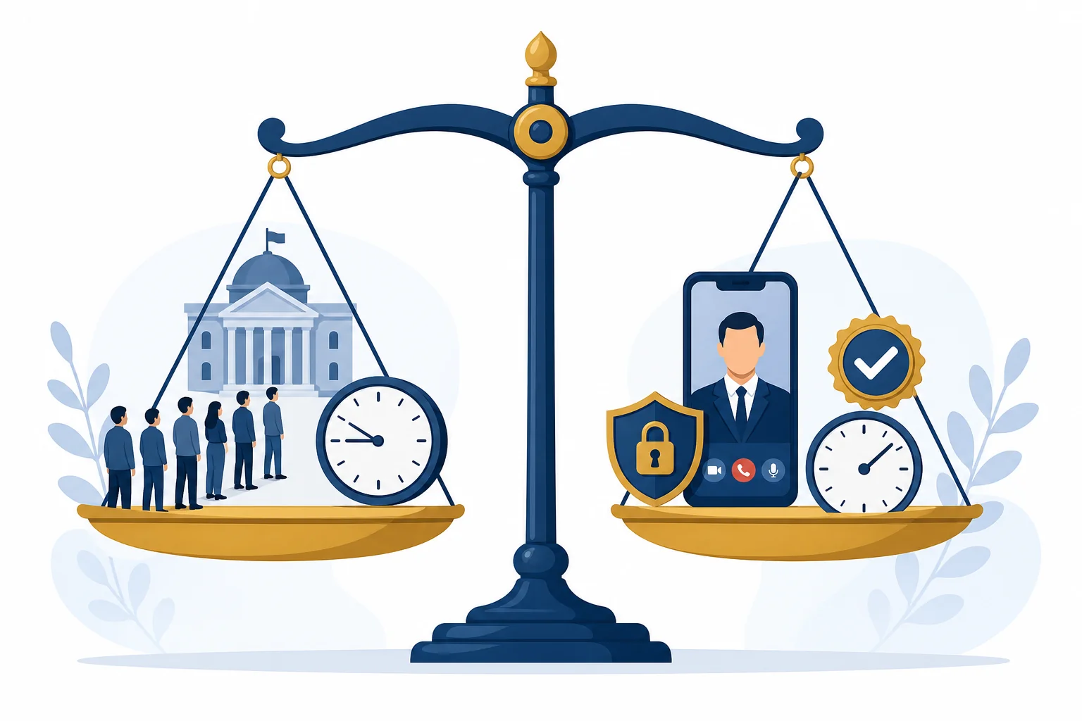 A balanced scale illustration comparing free legal aid and paid legal services across key factors like speed, quality, and confidentiality