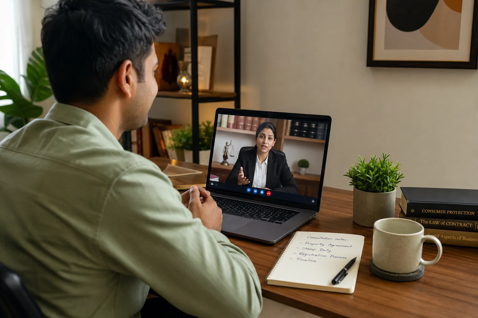 Indian person consulting with a lawyer online via laptop for legal notice reply guidance