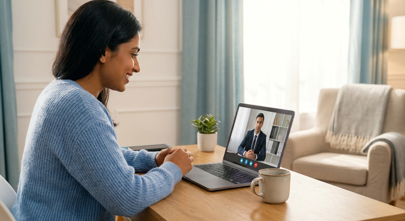 online family lawyer consultation in Delhi using laptop at home