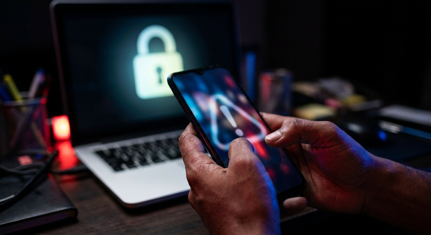 Indian person discovering cybercrime fraud on smartphone, legal advice needed urgently