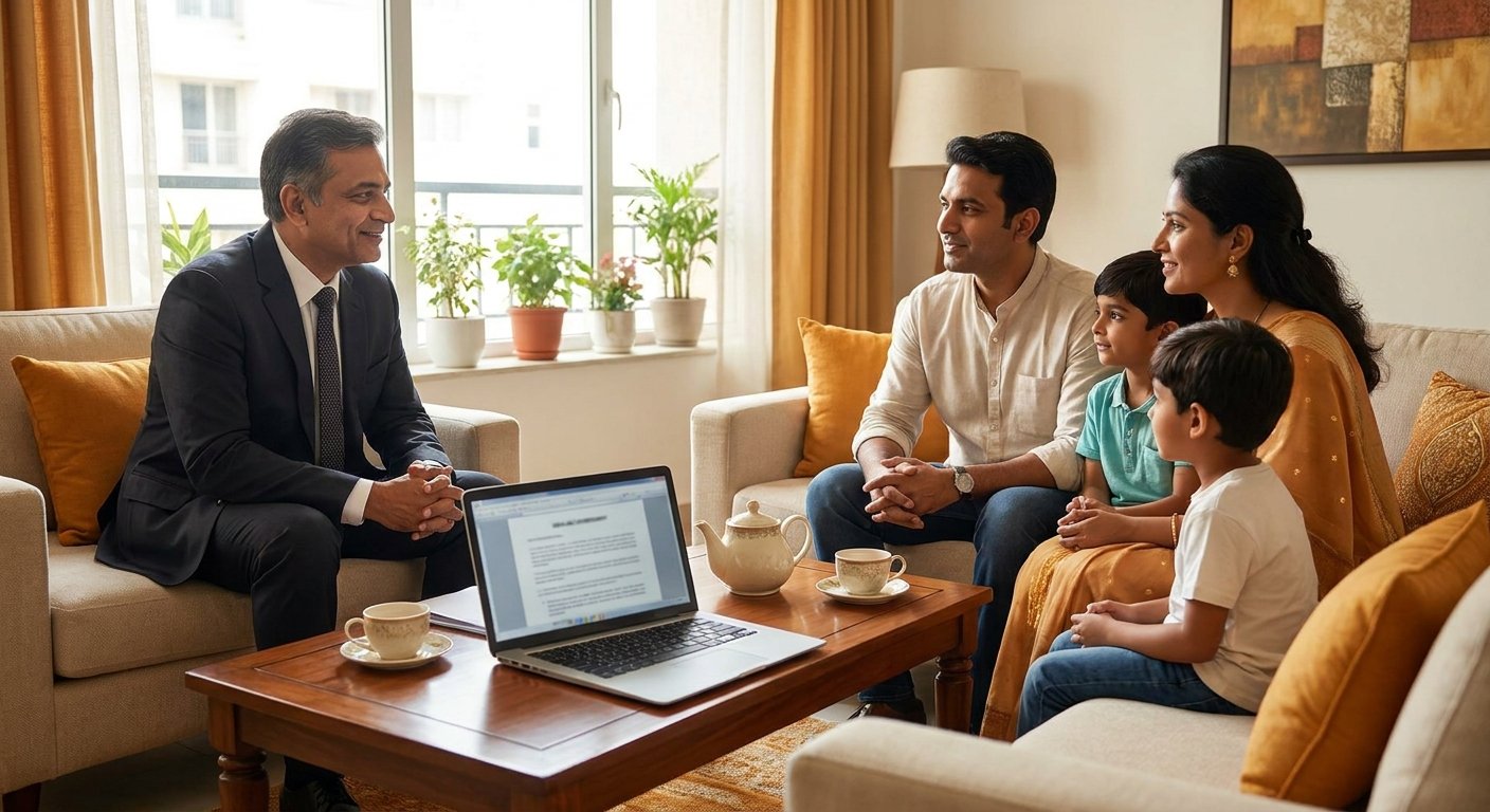 Fintolit lawyer at home consultation for legal services Noida client in modern Indian apartment
