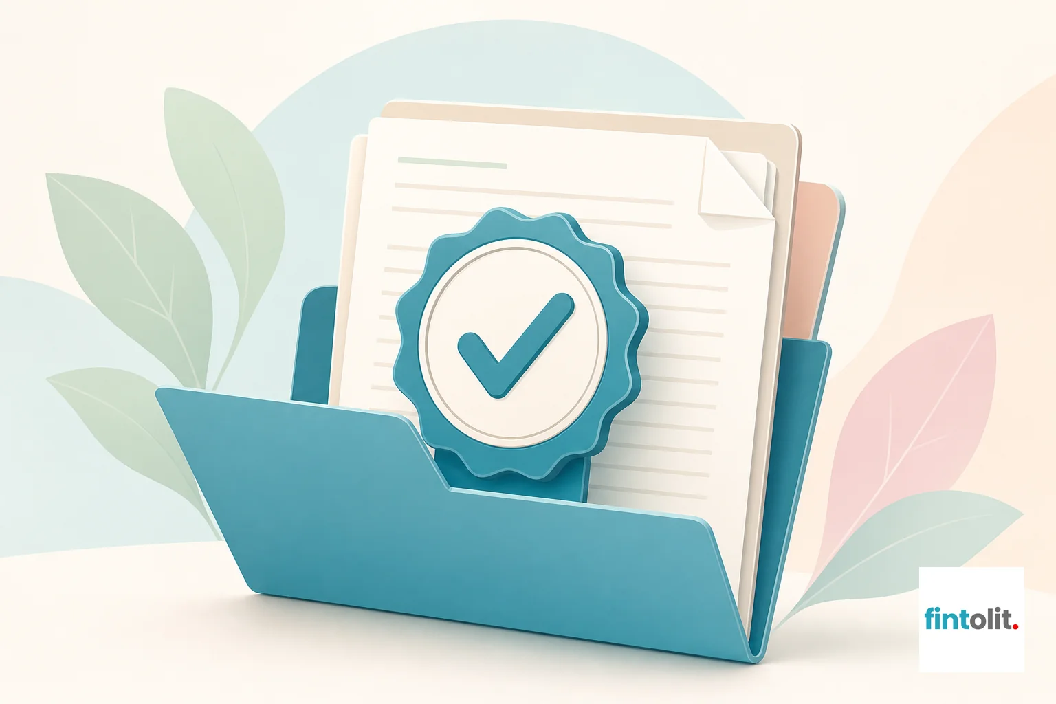 Verification badge symbolizing verified lawyer credentials. Verified Trust Seal style: Illustrate a professional badge or checkmark symbol emerging from an open document folder, representing verified legal credentials for a property lawyer.