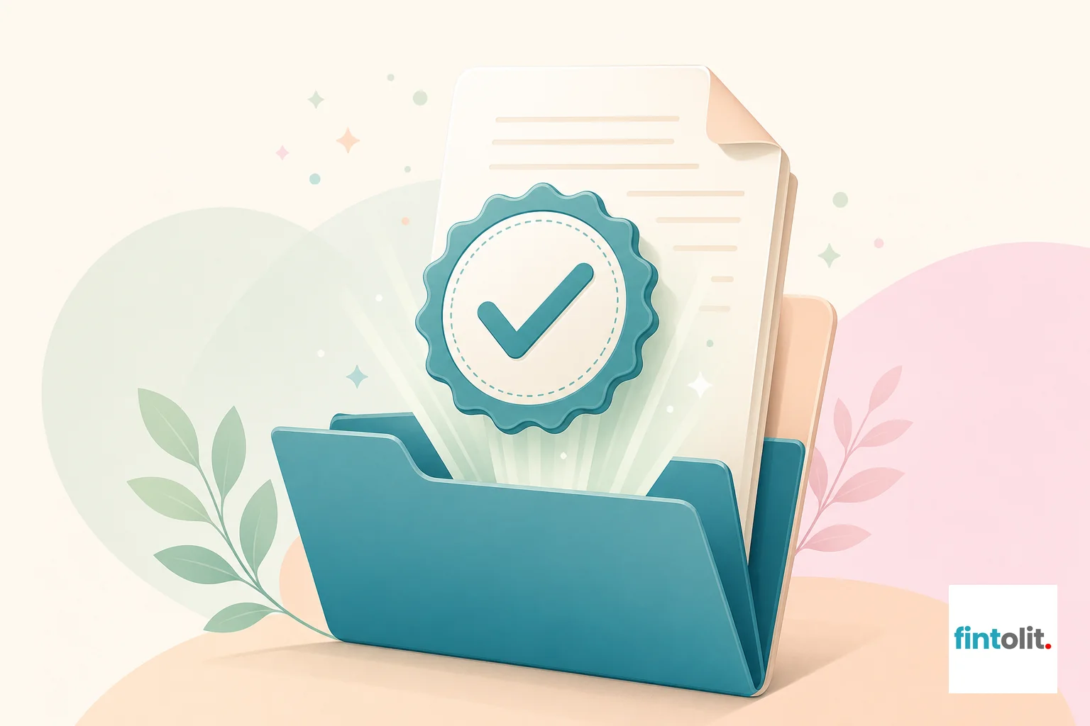 Verified lawyer trust badge illustration symbolizing a legal notice being formally issued. Verified Trust Seal style: Illustrate a professional badge or checkmark symbol emerging from an open document folder, representing a formally