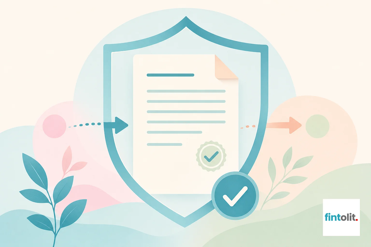 Symbolic illustration of trust and verified legal protection for someone responding to a notice. Modern minimal illustration style with clean lines and one clear symbolic focal element: a document with a protective shield-like curve around