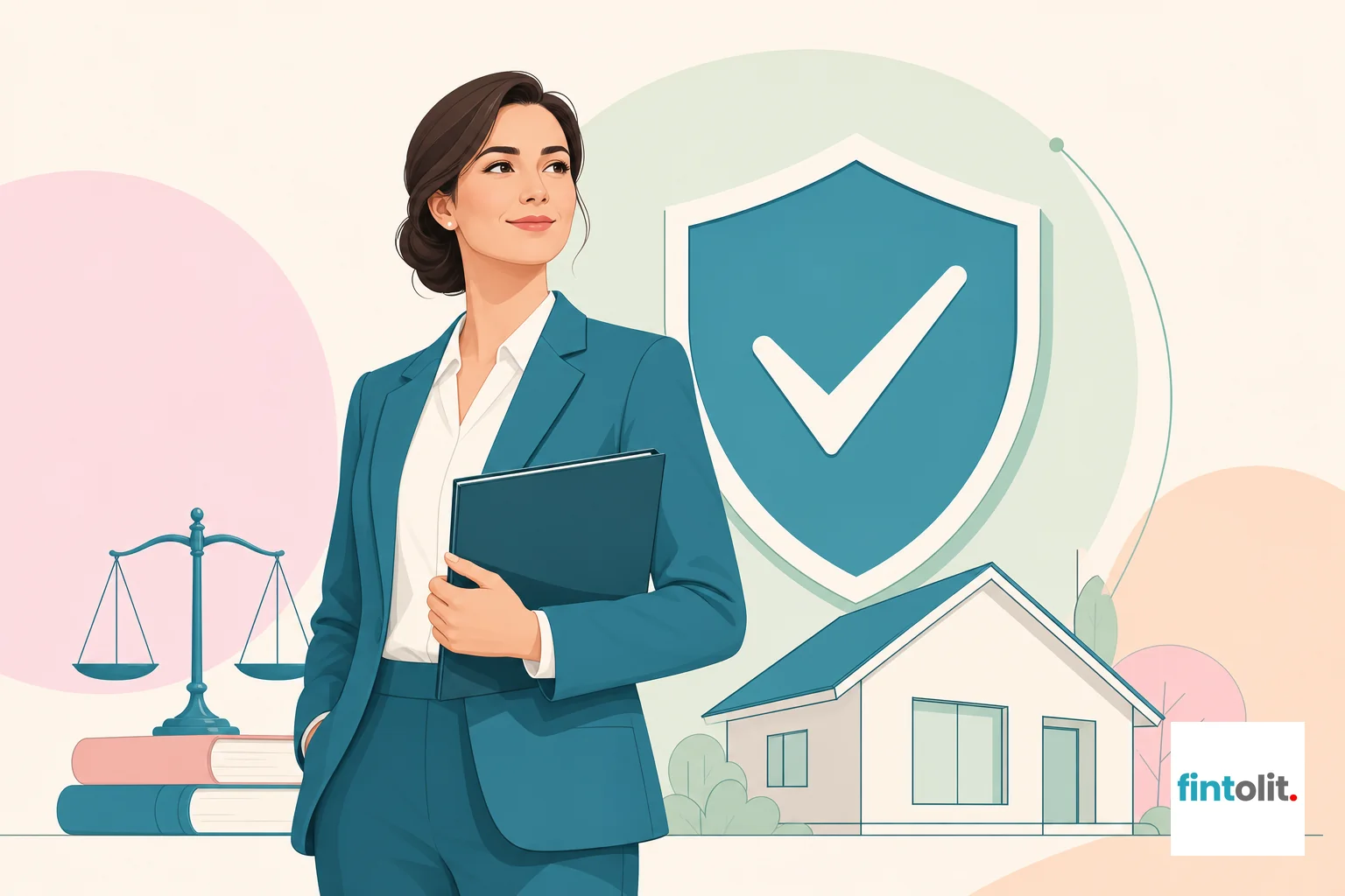 Symbolic illustration of trust and verification for choosing a remote property lawyer. Modern minimal illustration style with clean lines and one clear symbolic focal element: a shield or checkmark seal representing a verified lawyer