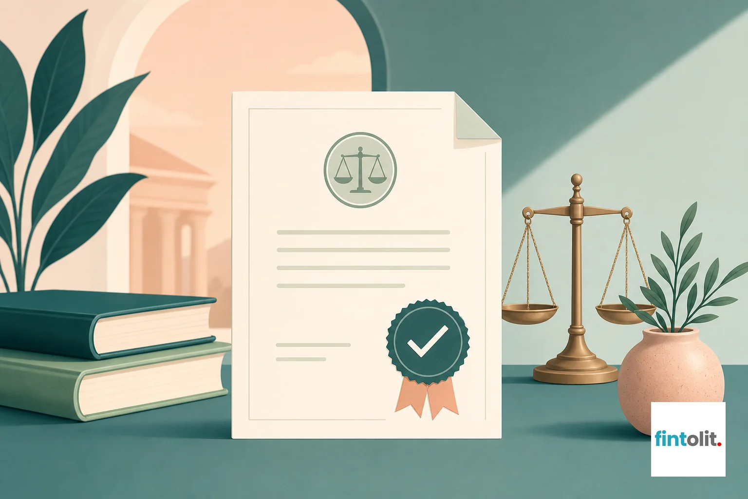Illustration symbolizing verification and trust for a lawyer profile. Modern minimal illustration style with clean lines and one clear symbolic focal element representing a verified legal profile, like a document with a checkmark seal.