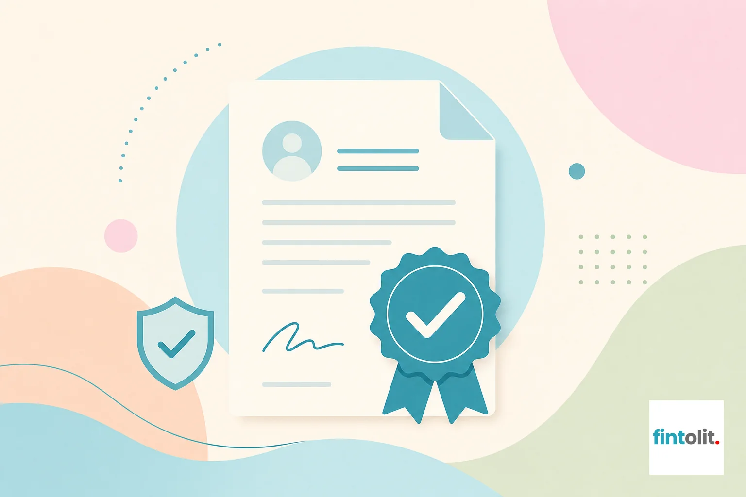 Symbolic illustration of digital trust and verification in property registration. Modern minimal illustration style with clean lines and one clear symbolic focal element: a stylised document with a digital checkmark seal, suggesting